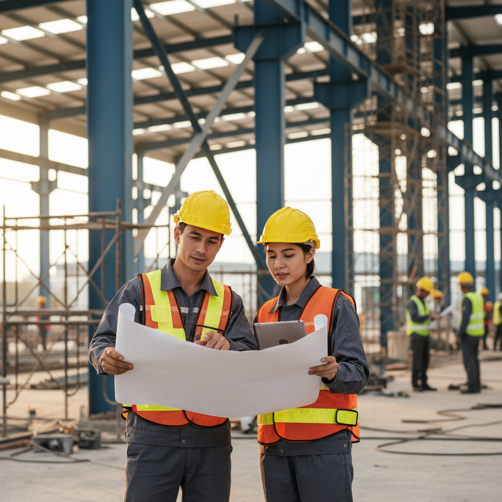 Kiến trúc sư MONA Archi khảo sát bản vẽ tại công trường