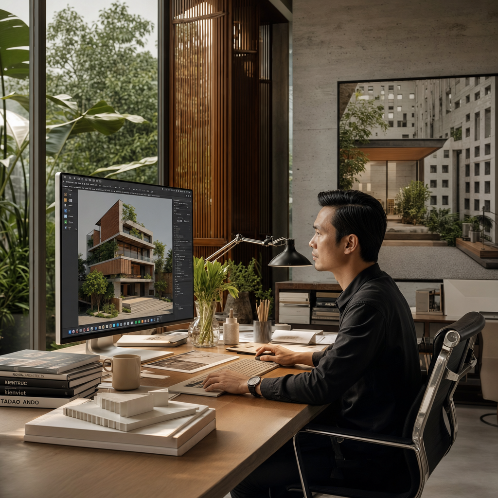 Kiến trúc sư duyệt mô hình 3D trên máy tính